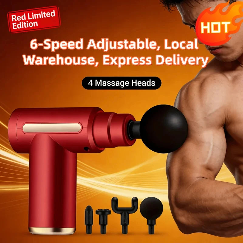 Portable Wireless Massage Gun Electric Deep Tissue Relaxer LED Screen 4 Massage Heads 1200mAh Battery for Body Pain Relief