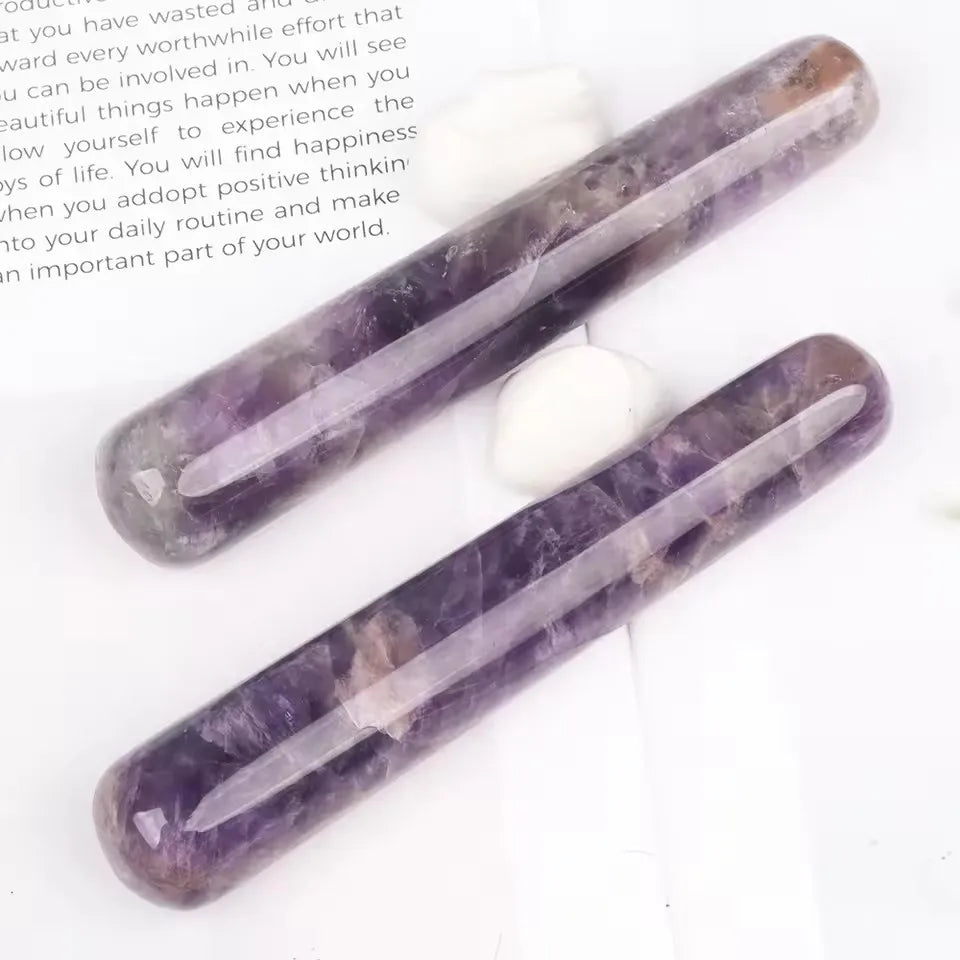 Natural Amethyst Massage Stick Jade Yoni Wand Face Body Eye Crystal Stone Massager Health Skin Care Gua Sha Lifting Yoni Tool