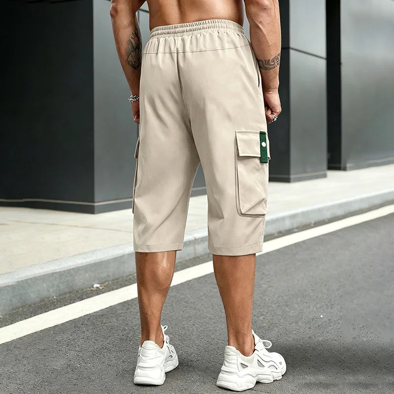 Summer Men Cargo Shorts Multi Pocket Elastic Drawstring Waist Loose Casual Outdoor Sports Workout Daily Beach Streetwear Bottoms
