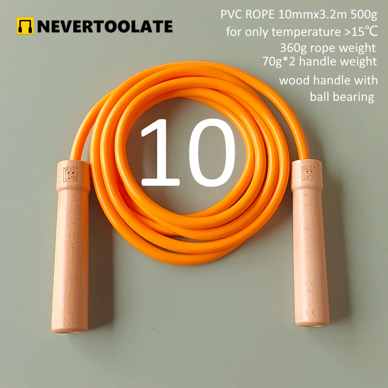370g to 500 gram heavy 8mm 10mm thick super long 3.2 meters rope length between handles wood handle jump rope with ball bearing
