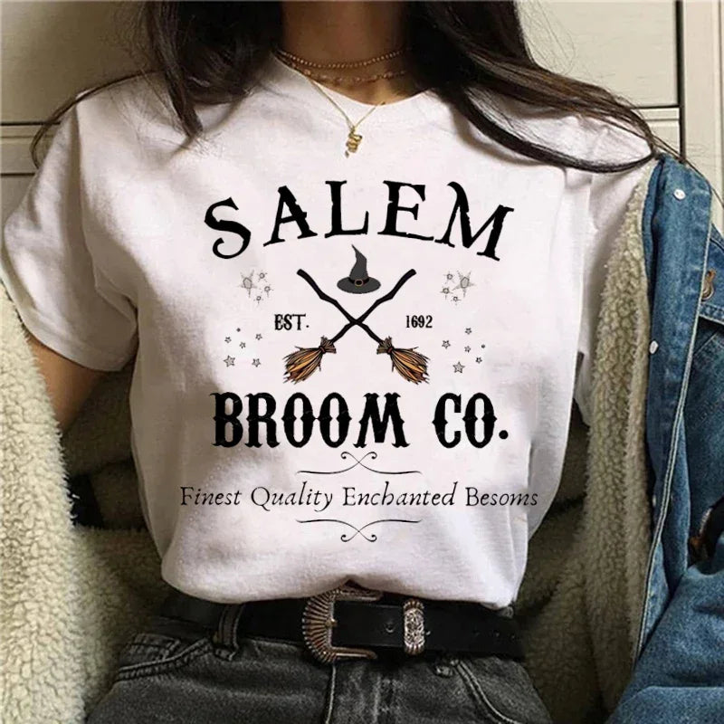T-shirts Short Sleeve Harajuku Graphic Top Shirts Street Costume Women Cartoon Witch Magic Tshirt Halloween Print