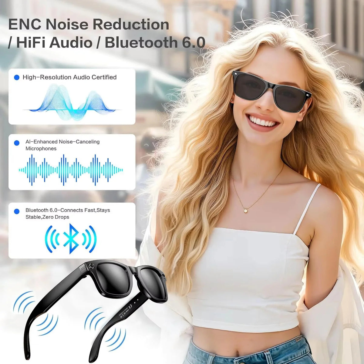 New Camera Glasses 800w Pixel 2K UHD Video Recording EIS Anti Shake 4GB Wifi Ai Translation Anti Blue Light Men Smart Glasses
