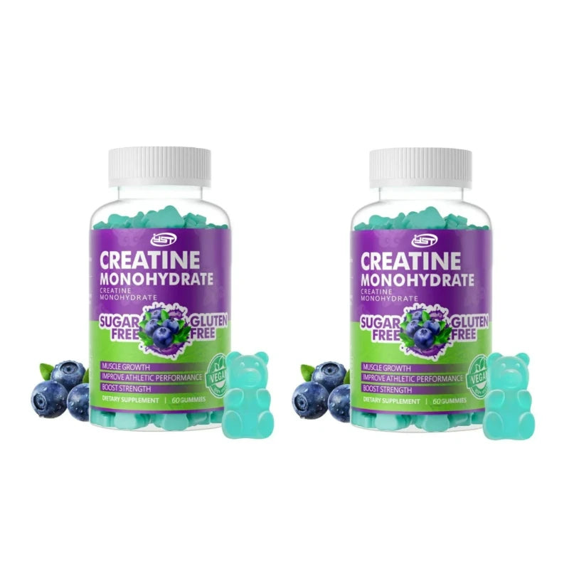 Creatine Monohydrate Gummies, Used for Muscle Strength, Energy Boost, Pre Exercise Supplement - Blueberry Flavor 60 Tablets