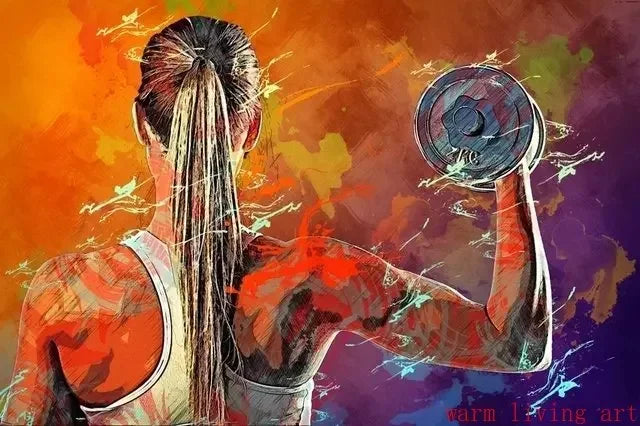 Boxing Dumbbell Fitness Art Poster Canvas Wall Print Home Gym Decor Motivational Picture for Men Women Muay Thai Weightlifting