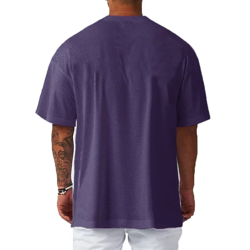 Men Basic Fashion Breathable Quicjk Dry Summer Oversized Loose Mesh Graphic Printed Gym Fitness Running Sports T-shirts
