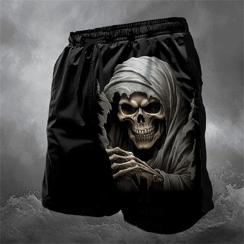 Men's Skull Design Printed Beach Shorts Swimwear Casual and Comfortable Summer Hip-Hop Shorts Fashion Casual Quick-dry Shorts