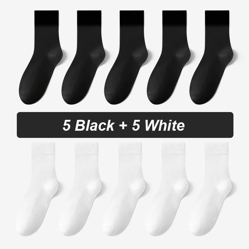 10Pairs Bamboo Fiber Socks Men Casual Black Business Breatheable Anti-Bacterial Comfortable High Quality Sock Male Size EU38-45