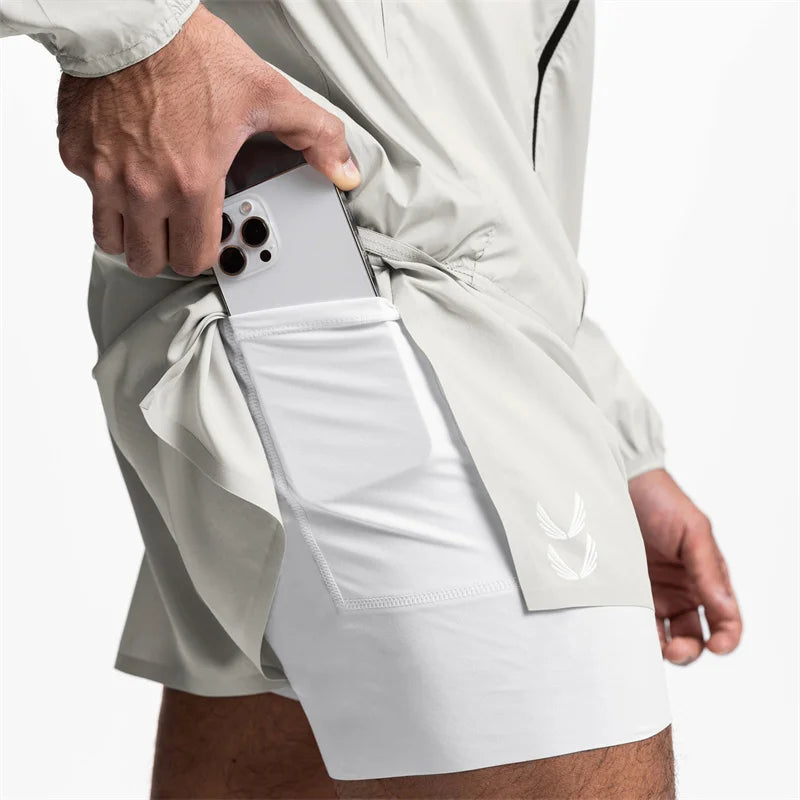 NEW Sports Shorts Men 2 In 1 Double-deck Shorts Summer Fitness sweatpants Jogging Running Shorts Elastic Woven Training shorts