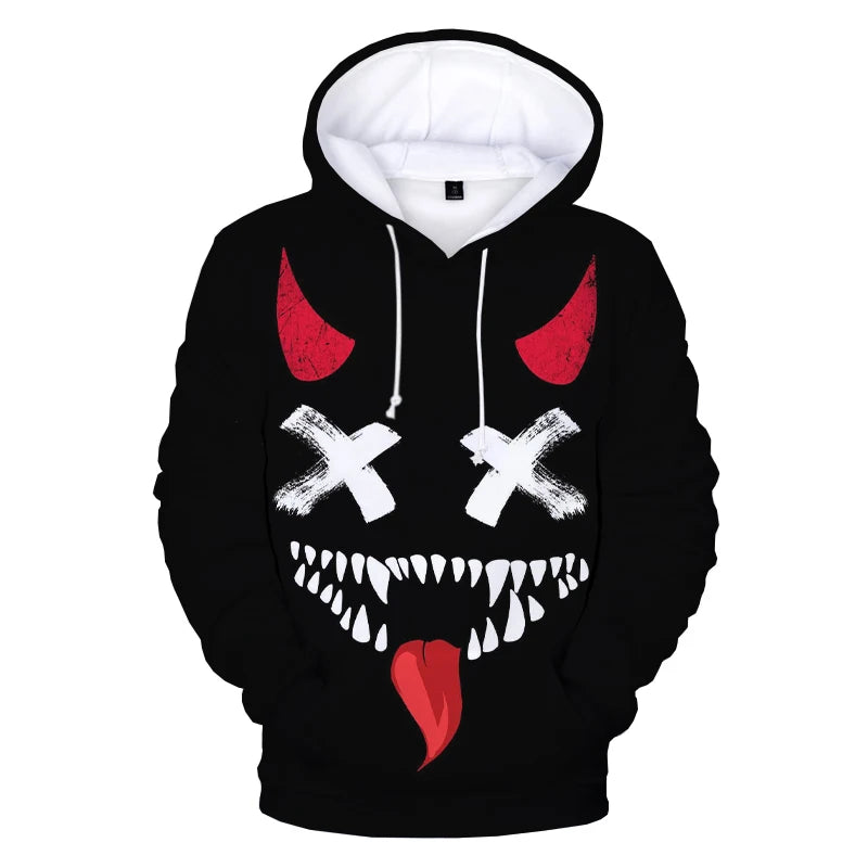 XOXO Pattern Trendy Devil Smiling Face 3D Printed Hoodie Sweatshirts Men Women Fashion Casual Funny Pullovers Hip Hop Hoodies
