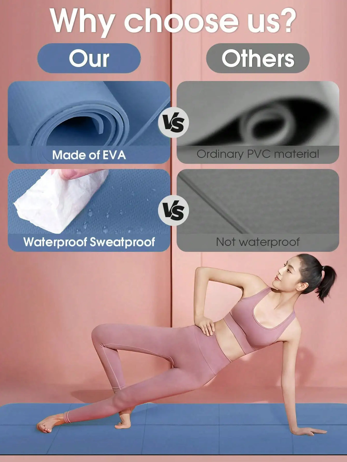 Dark Blue Foldable Yoga Mat Eco Friendly EVA Folding Travel Fitness Exercise Mat 3/4/6mm Thicknesses for Yoga Pilates Workouts