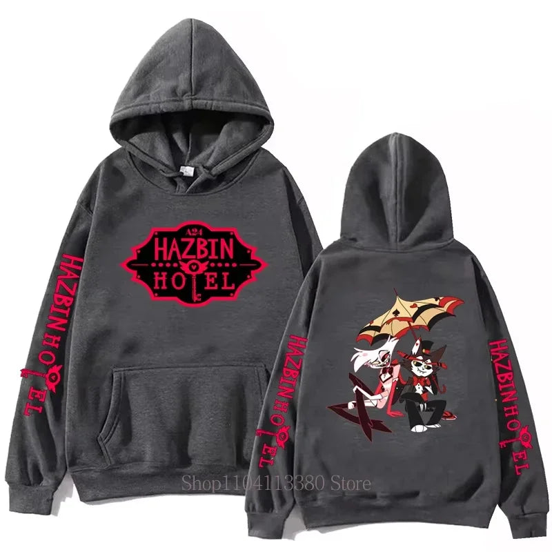 Hazbin Hotel Graphic Print Men Clothing Hoodies Fall Winter Casual Fashion Women Streetwear Y2K Long Sleeve Tops Fleece Pullover