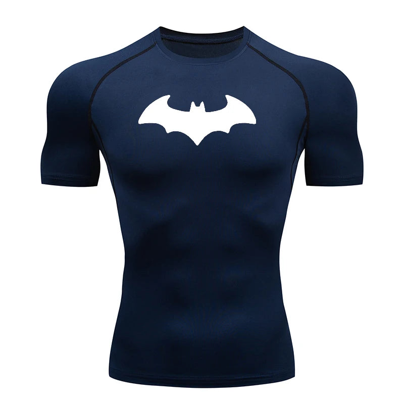 Bat Printed Men's Tight T-Shirt Running Compression T Shirt Gym Fitness Jogging Short Sleeve Male Casual Tops
