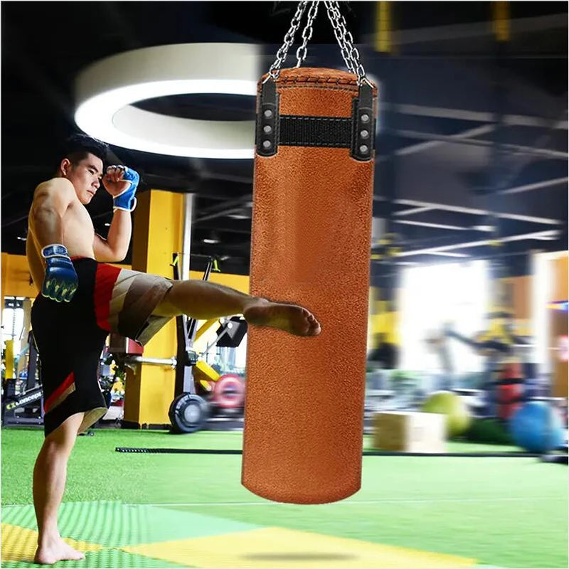 120cm Cowhide Kick Boxing Punching Bag Sandbag For Adult MMA Muay Thai Taekwondo Sport Fitness Training Exercise Equipment boxe