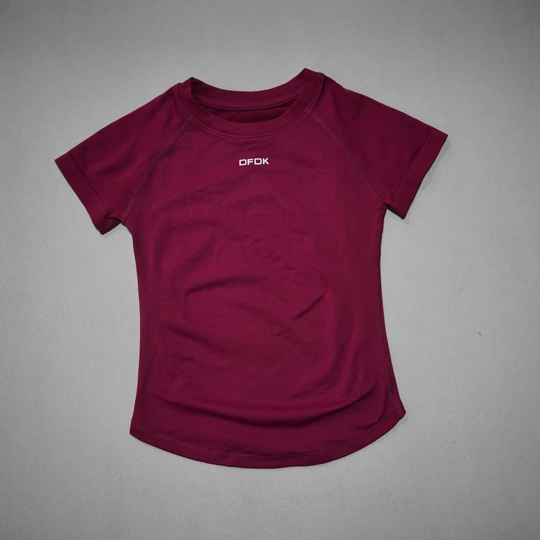 DFDK Women Breathable Sports T Shirt Short Sleeve Round Neck Elastic Casual Tops For Gym Yoga Running Fitness