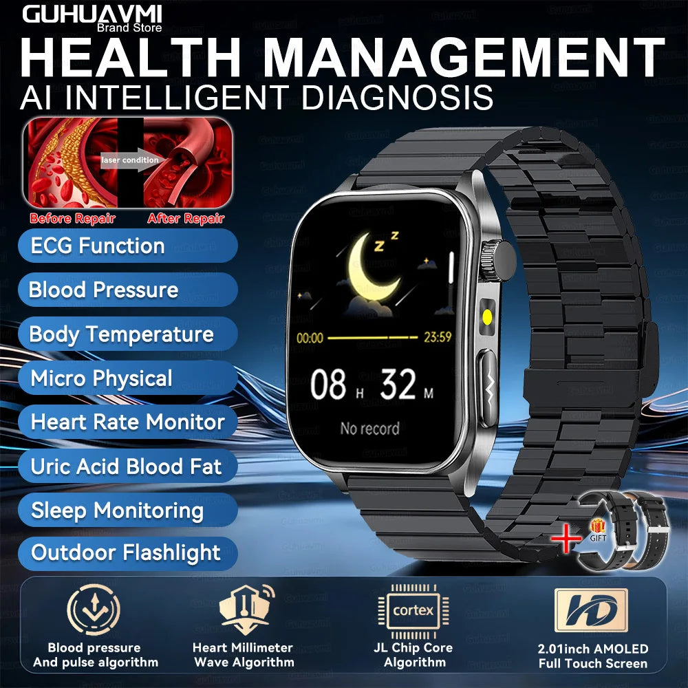 2026Hot AI-GPT Diagosis ECG Health SmartWatch Blood Pressure Lipid Uric Acid 650nm Dual-Probelaser Heart Analysis Smart Bracelet