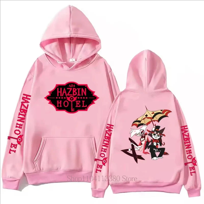 Hazbin Hotel Graphic Print Men Clothing Hoodies Fall Winter Casual Fashion Women Streetwear Y2K Long Sleeve Tops Fleece Pullover