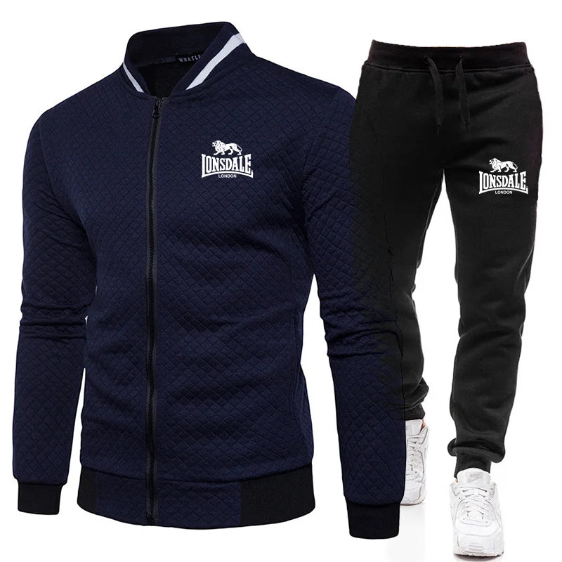 LONSDALE Spring and Autumn Men's Fashion Street Stand up Collar Set Jacket, Outdoor Casual Pocket Zipper Men's Baseball Set