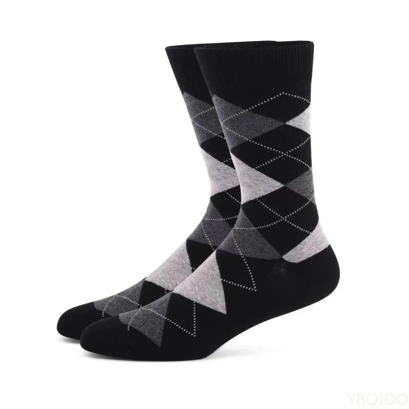4 pairs Men's long tube business style plus size striped Fashionable versatile black long tube socks