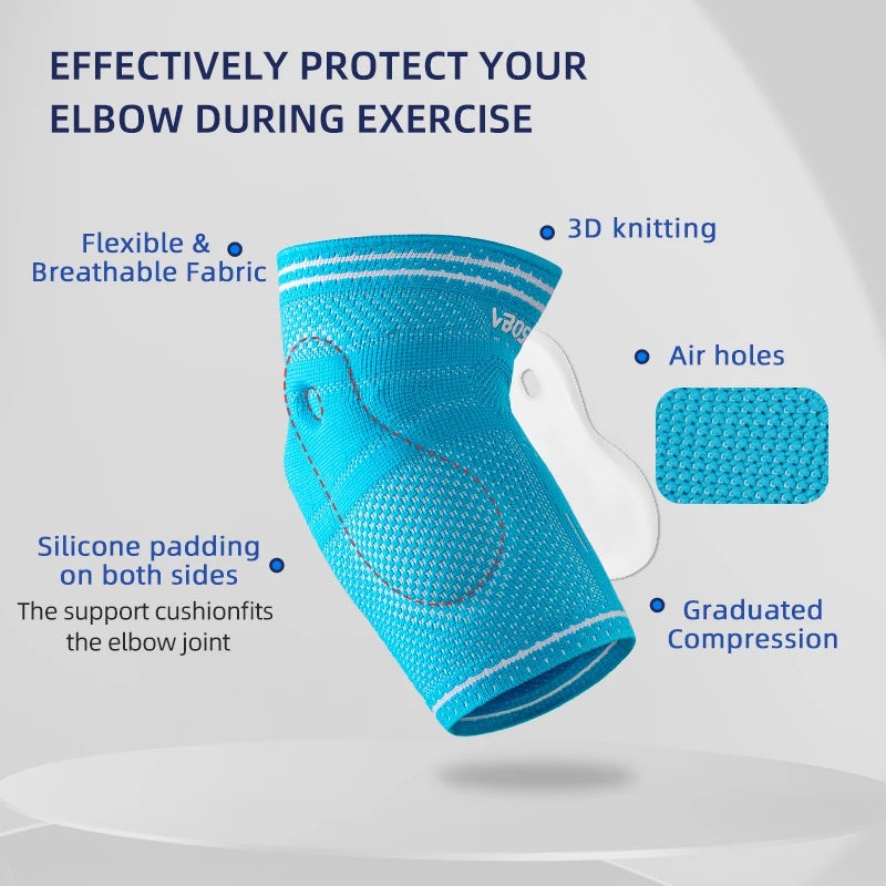 VBOSI 1pc Men Women Elastic Breathable Unisex Elbow Support Arm Sleeves with Gel Pads, Ergonomic Design & Air Holes