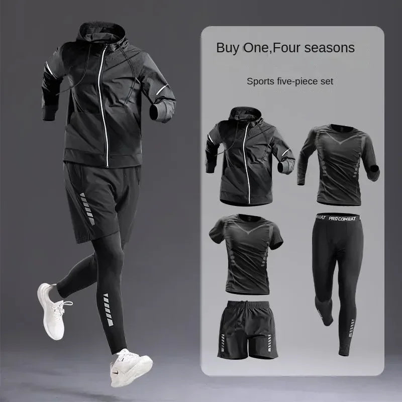 New Men's Sportswear 1-5Pcs Suit All-Season Running Cycling Fitness Quick Drying Clothing Jogging Training Men's Track Suit Set