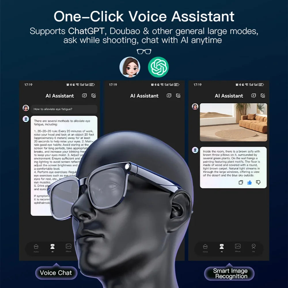 8MP HD Camera Smart Glasses AI Translation VR Bluetooth Call Lenses WiFi Transfer 1080P Video Recording Sunglasses for Man 2026