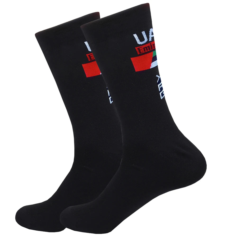 White TREKKING Cycling Socks Non Slip UAE Team Soccer Socks Cushioned Breathable Running Yoga Basketball Bike Sports Grip Socks