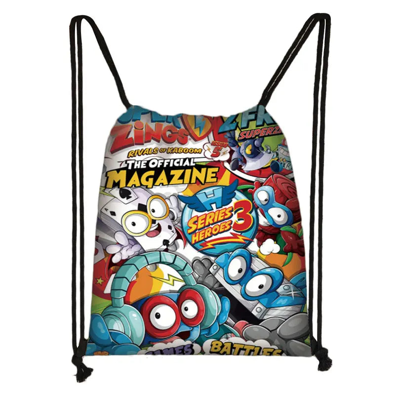 Cartoon Super Zings Drawstring Bag Boys Girls Casual Backpack Youth Lightweight Super Zings Printing Bags Storage Bag Gift