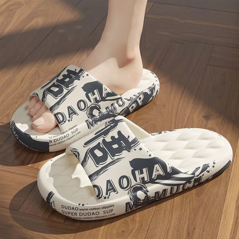 Big Size 48-49 Men Slippers Soft Sole EVA Indoor Outdoor Open Toe Flip Flops Non-Slip Beach Slides Flat Sandals Printing Slides
