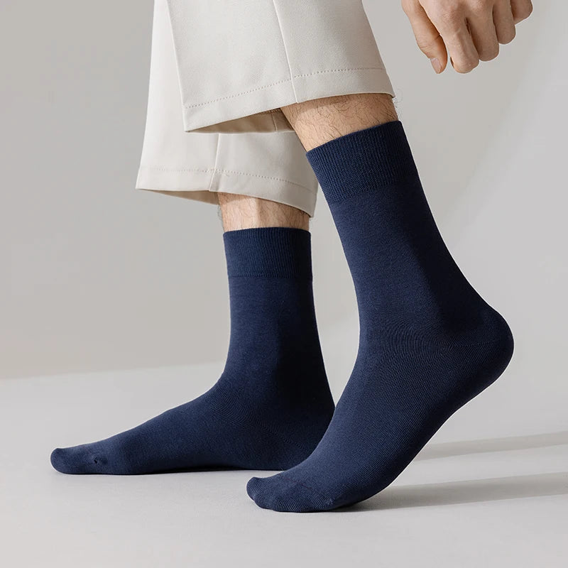 5Pairs High Quality Men's Combed Cotton Socks Boneless suture New Casual Breathable Black White Business Male Long Sock EU39-45