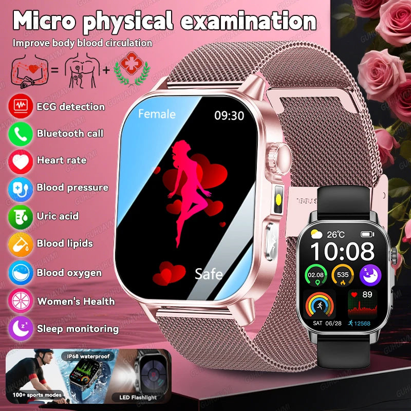 2026 New Micro Physical Examination Health Smartwatch Blood Pressure Uric Acid Blood Lipids Flashlight Care Smartwatch for Women