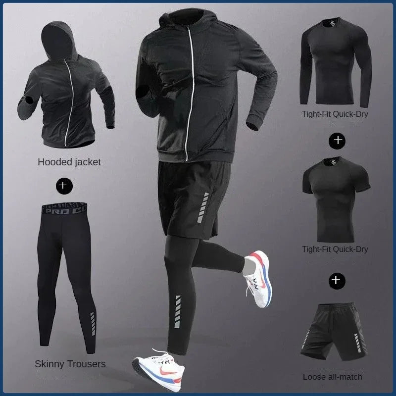 3-5Pcs Men's Ice Fiber Quick-Dry Running Fitness Full Set/Suit Tracksuit For Marathon, Training Cycling,Jogging,Gym