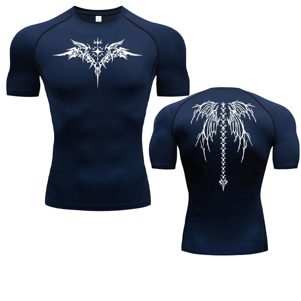 Anime Print Compression Shirt Mens Running T-Shirt Quick-Drying Fitness Sportswear Gym Sports Short Sleeve Breathable Tops