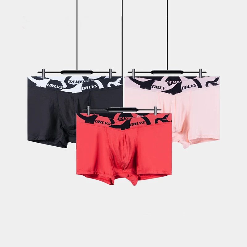 ORLVS Soft Modal Men's Underwear Big V Cut Boxer Briefs No Roll Waistband Trunks with Double Layer Crotch for Daily & Sports