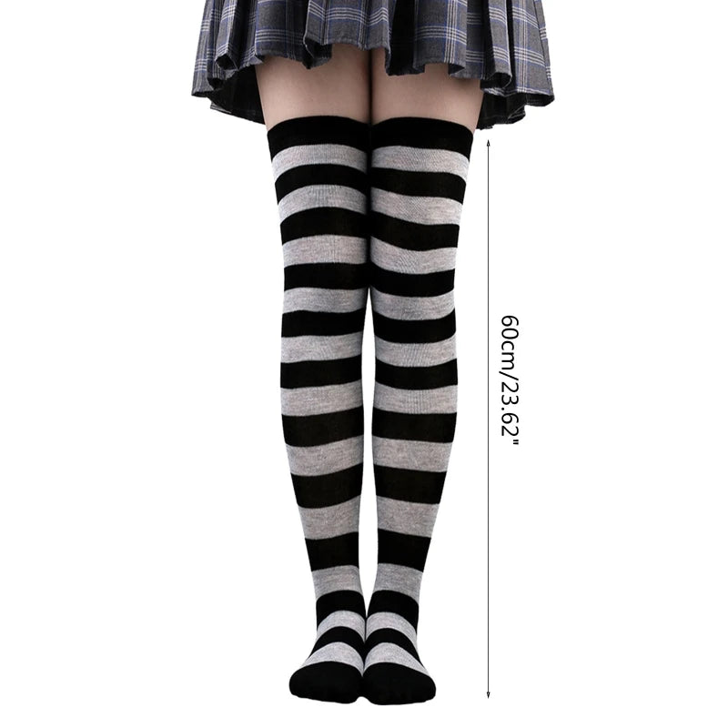 Thigh High Socks Japanese Cosplay Anime Multicolor Striped Printed Over Knee Long Stockings for Women Leg Warmer