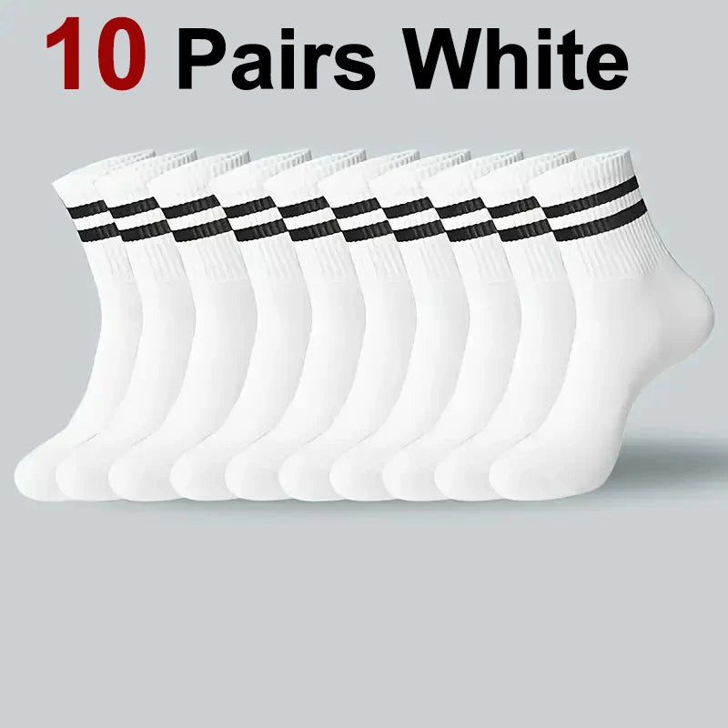 6/10/20 Pairs Neutral Striped Mid Tube Socks Sweat Absorbing Breathable Soft and Comfortable Couple Sports and Leisure Socks