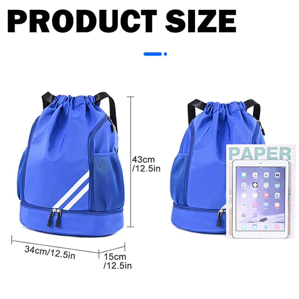 1PCS Sports Drawstring Backpack, Waterproof Sports Bag Soccer Bag Swim Gym Bag for Men Women with Ball Shoes Compartment