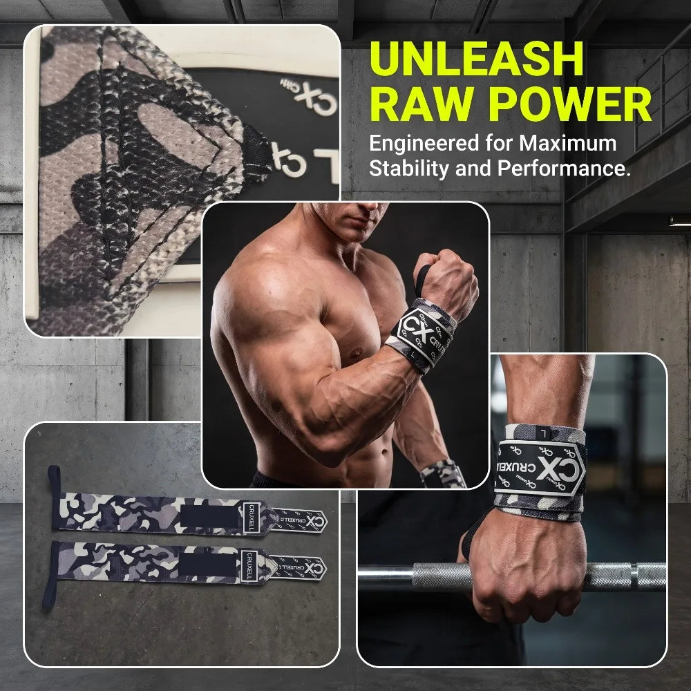 CRUXELL Fitness Wrist Wraps Camo Weight Lifting Wrist Support with Thumb Loop for Powerlifting CrossFit Gym Strength Training