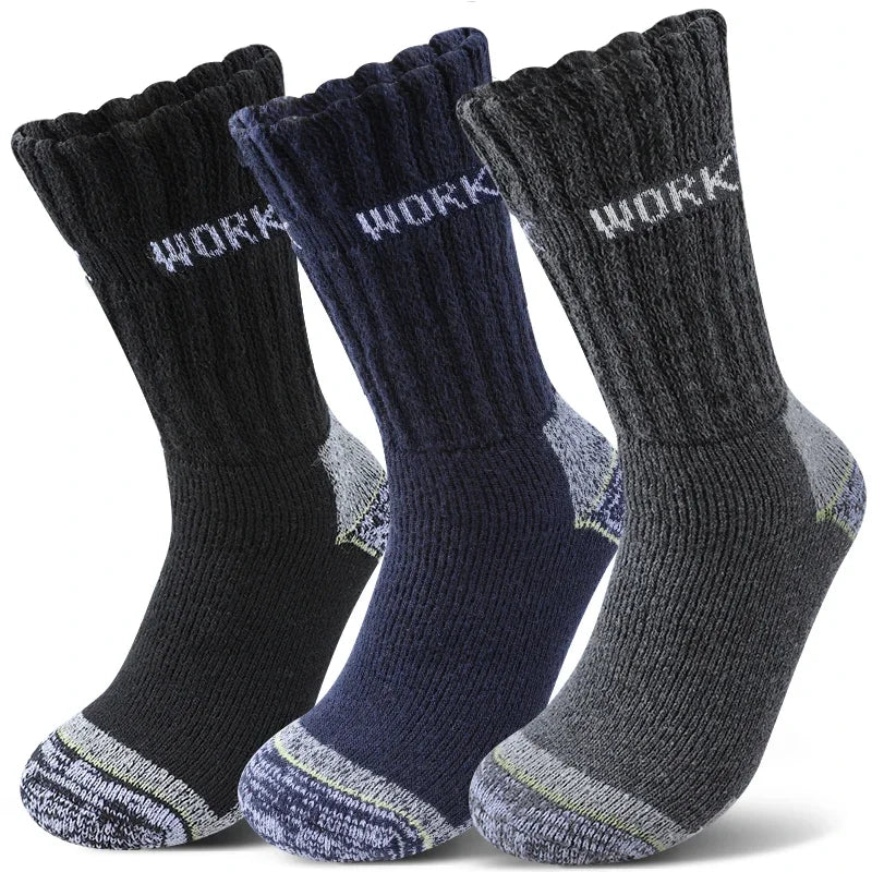 3Pairs Men's Thermal Work Crew Socks Winter Thick Terry Knit Mid-Calf Sock Breathable Comfort Fit for Daily Wear & Outdoor Sport