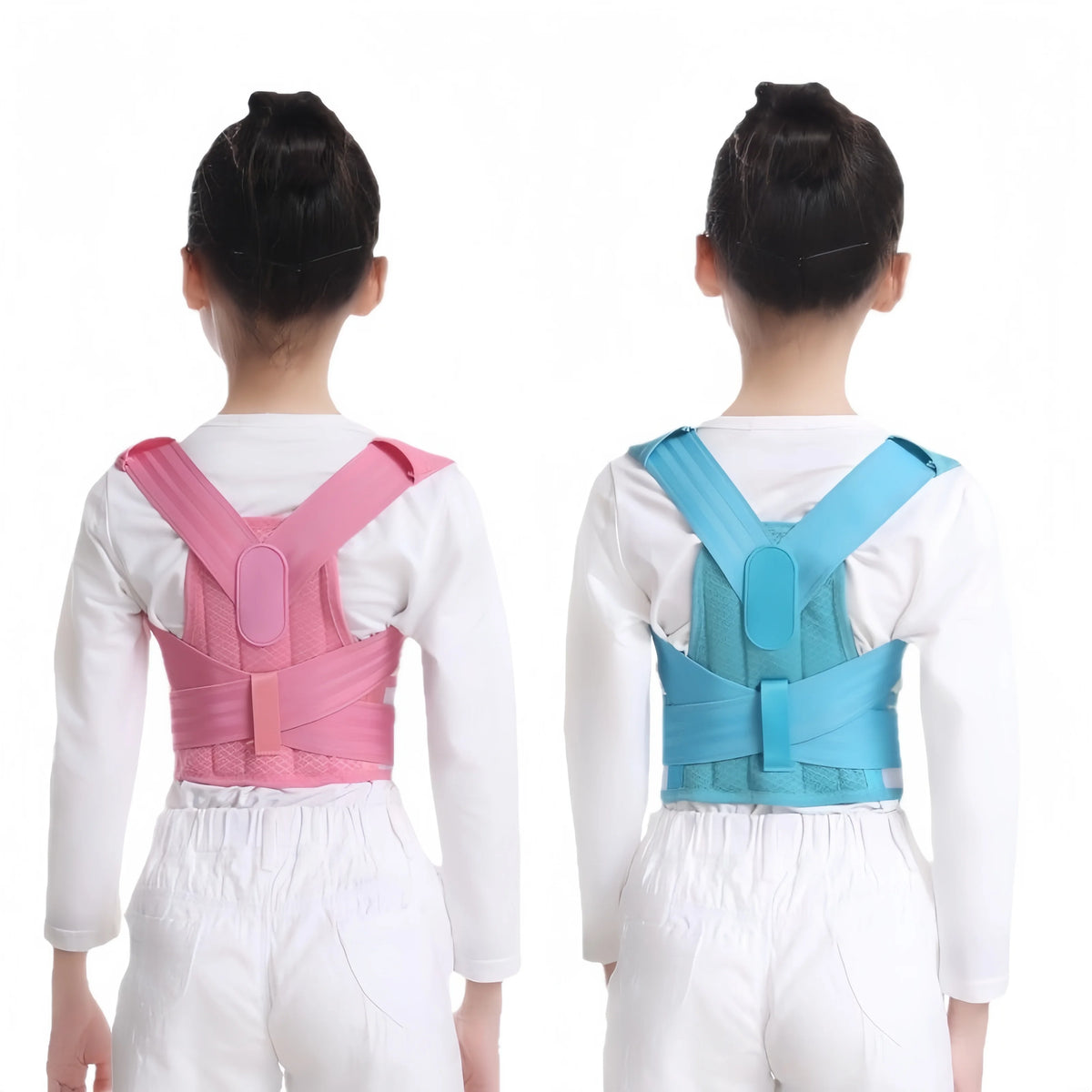 Adjustable Back Posture Corrector for Kids with Soft Padding Comfort- Blue and White Design for Learning, All Seasons Wear