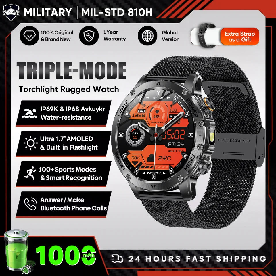 New Outdoor Original Men Sports Smart Watch 1000mAh Big Battery GPS 10ATM Waterproof Bluetooth Call Flashlight Adult Smartwatch