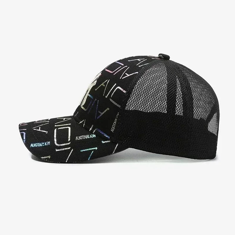 Summer Breathable Fashion Letters Baseball Cap Adjustable Dazzle Color Mesh Caps Men Women Casual Golf Running Sports Sun Hat