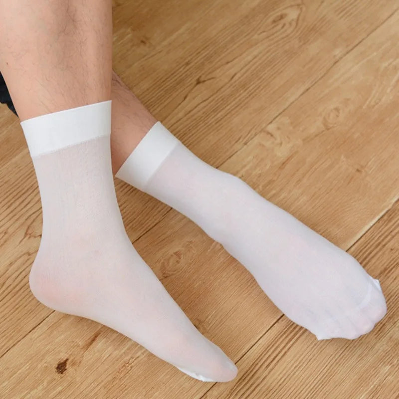 10 Pairs Men's Summer Anti Slip Socks Soft Thin Breathable Absorbent Transparent Silk Stockings