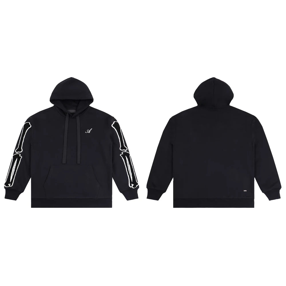 Y2k Clothing Men Oversized Hoodies with Skull Bone Embroidery Streetwear Cotton Hip-hop Street Style Casual Retro Winter Hoodies