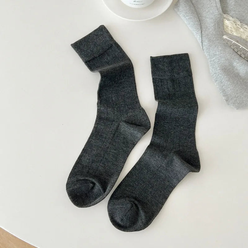 Solid Color Socks Women Bamboo Fiber Thin Breathable Summer Elastic Long Socks Korean Fashion Streetwear Black White Gray Socks