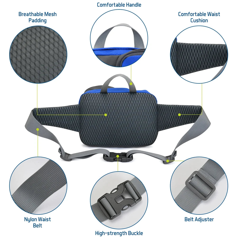 Water-Resistant Adjustable Fanny Pack with Bottle Holder & Multi-Pockets for Hiking, Running, Cycling, Travel, Outdoor
