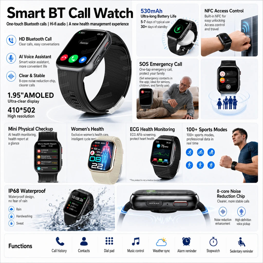 2026 New Upgrade Airbag Precise Blood Pressure Health Smart Watch AI Diagnostic Micro Physical Examination ECG Smartwatchs Men
