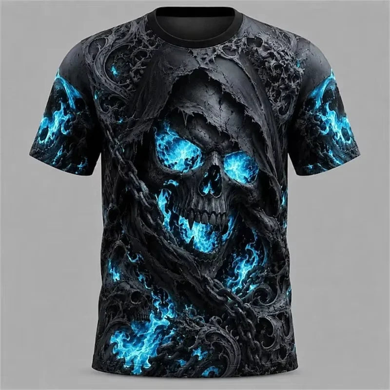 Summer Halloween Atmosphere T-shirt Terror Cosplay T-shirt Round neck loose T-shirt Skull Pattern Printed Short Sleeve Tops