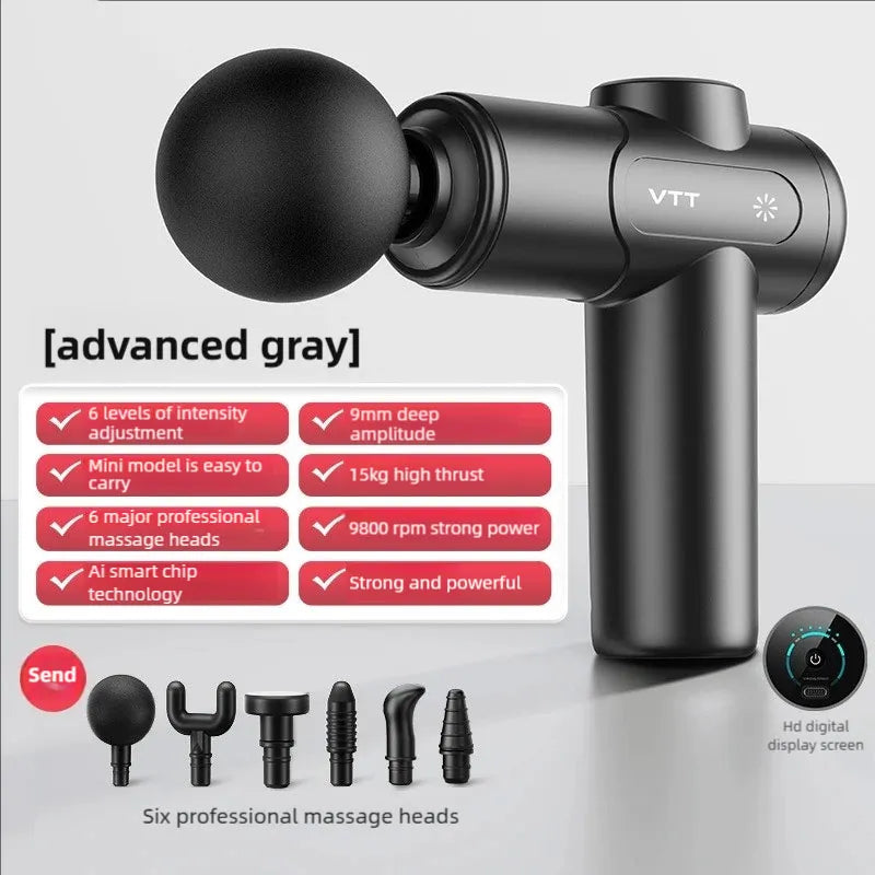 TINSOL Portable Fascial Gun Electric Impact Mini Massager Deep Tissue Massage LED Touch Screen 6 Interchangeable Massage Heads