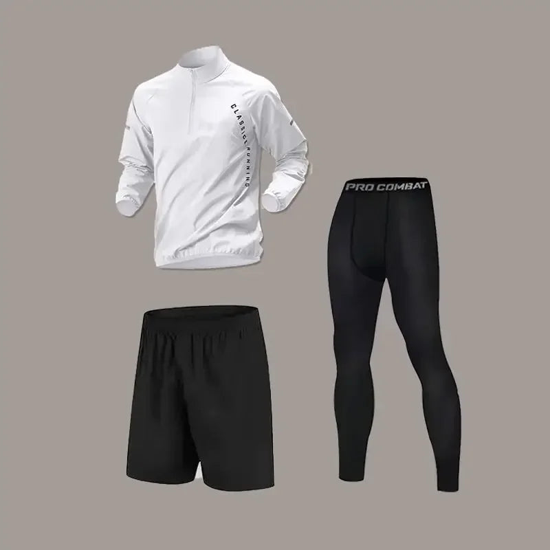 Men's Quick Drying Sports Suit Autumn Track and Field Zipper Training Running Fitness Long Sleeved Bicycle Breathable Sportswear