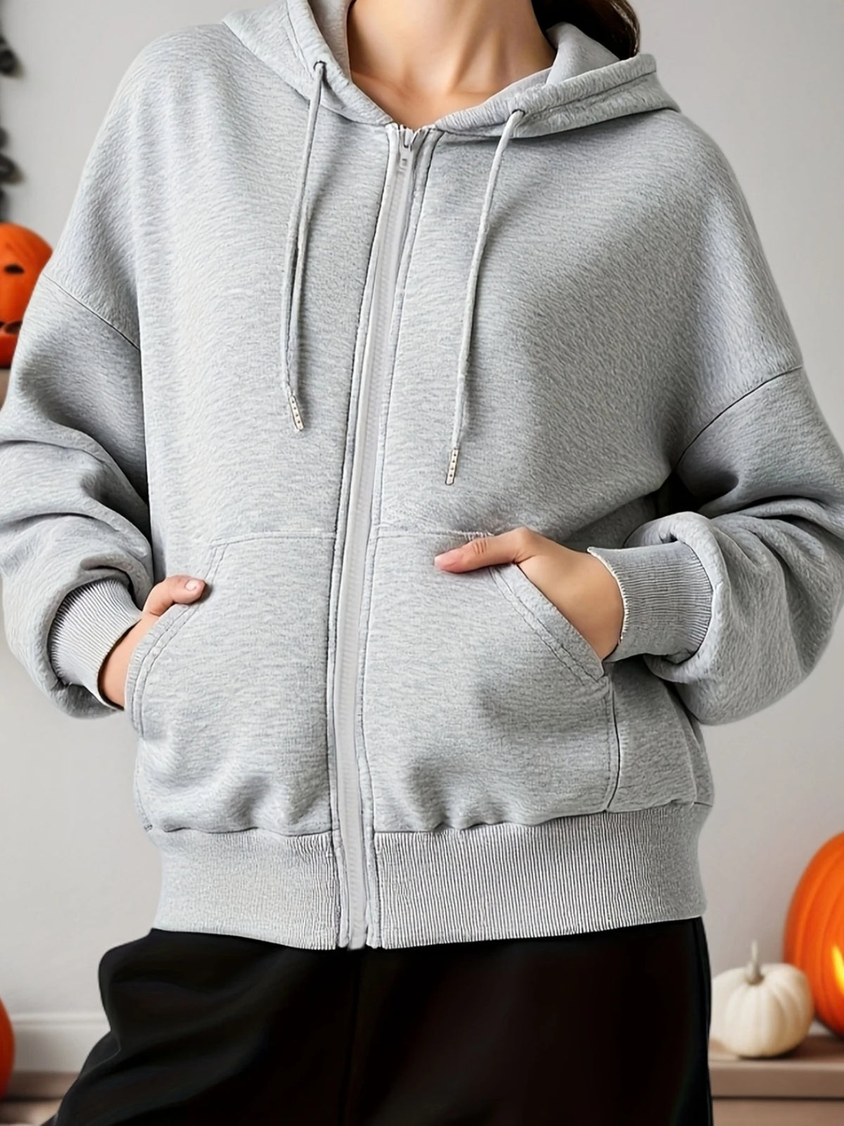 Women's Casual Oversized Hoodies Sweatshirt Zipper Pockets Solid Color Pullover Loose Fit Autumn Winter Fall Streetwear Jacket